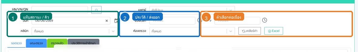 รูปที่ 3 แท็บสถานะหรือกลุ่มรายการของ OPD: ตรวจสุขภาพ