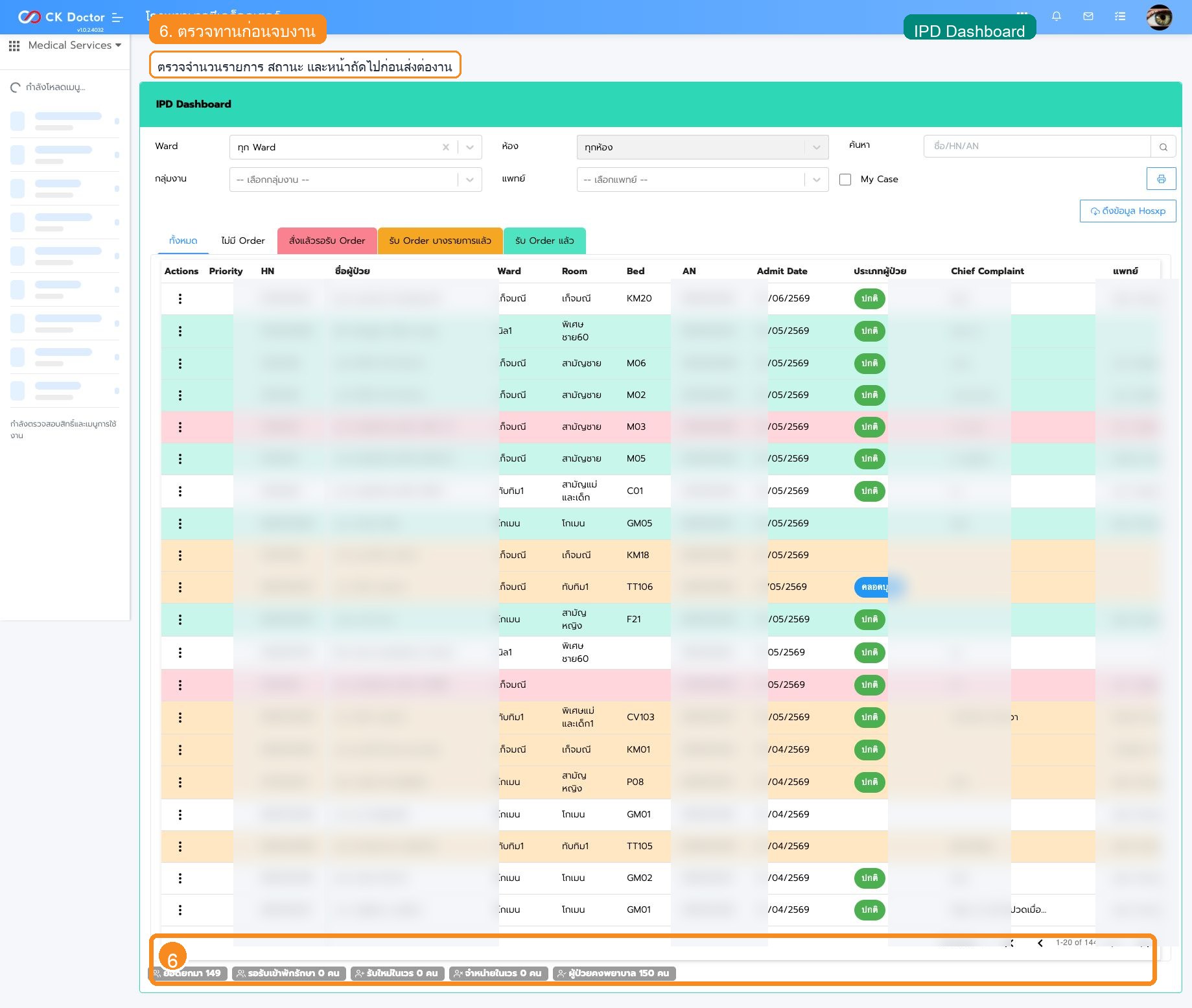 รูปที่ 6 IPD: Dashboard ผู้ป่วยใน: ส่วนตรวจทานก่อนจบงาน