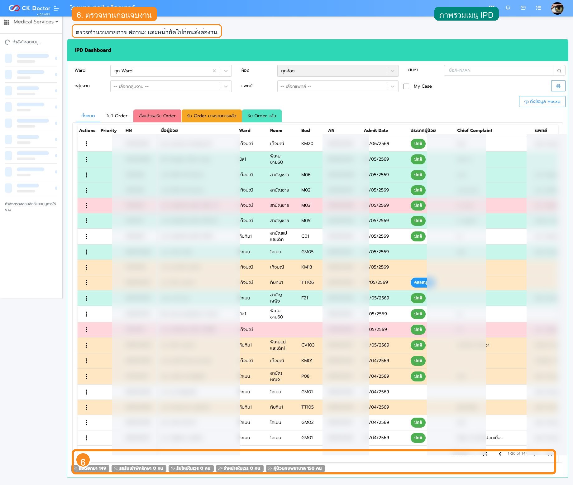 รูปที่ 6 คู่มือภาพรวมเมนู IPD ทั้งหมด: ส่วนตรวจทานก่อนจบงาน