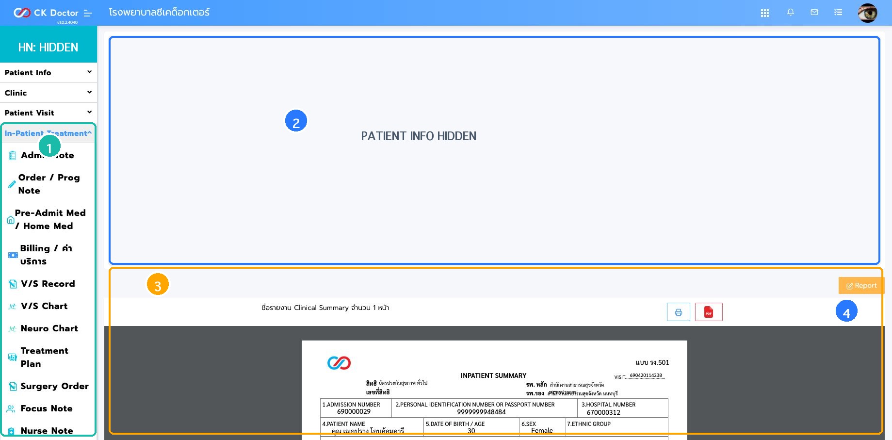 หน้าจอ Clinical Summary